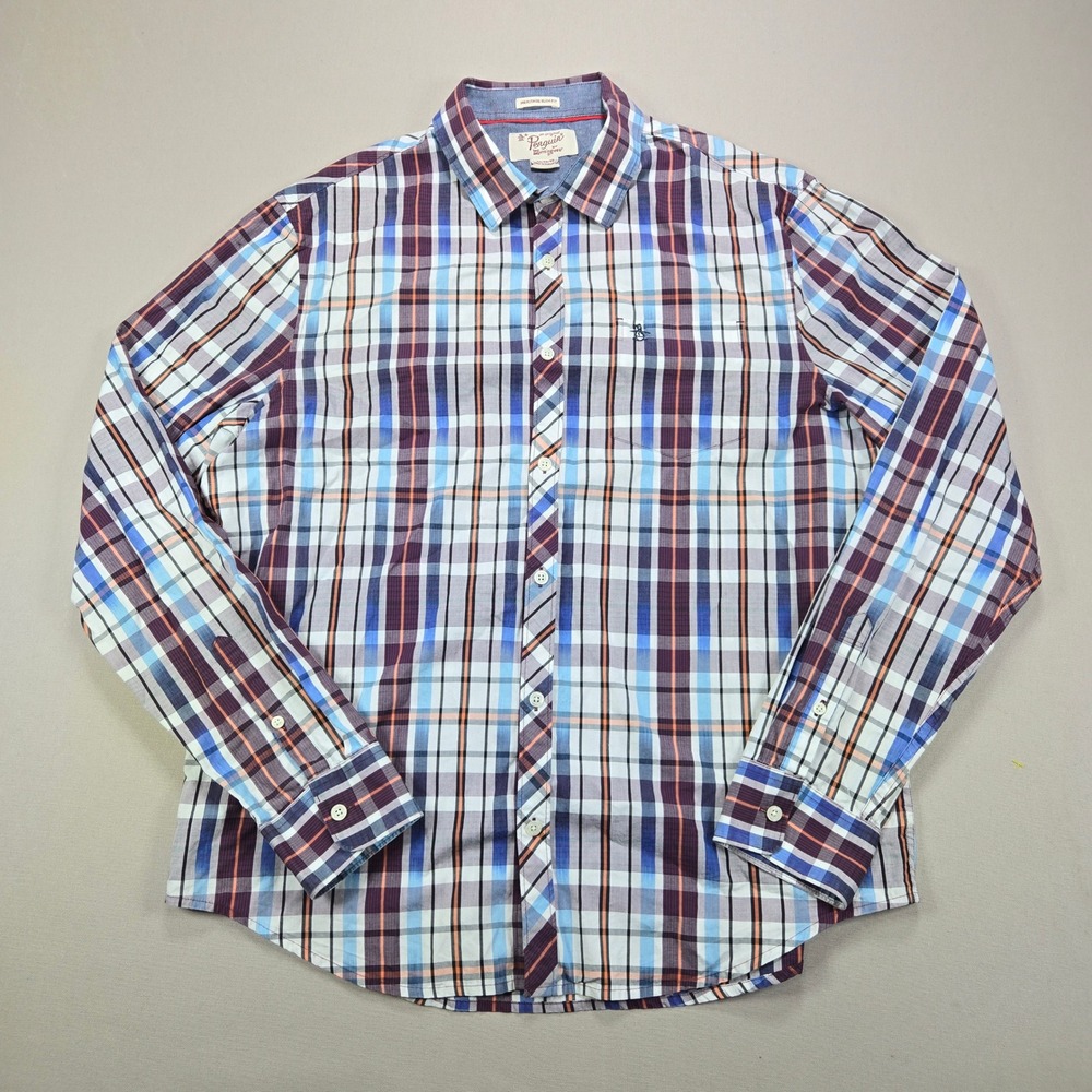 Original Penguin Button Down Plaid Heritage Slim Fit Multi Color Mens XL
